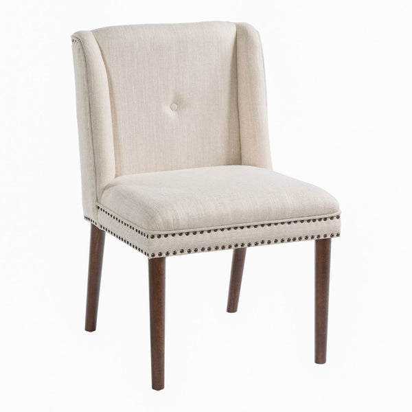 English Elm Light Luxury Rivet Trim Linen Upholstered Dining Chairs Rubberwood Tufted Set Beige,Walnut N768P403745W