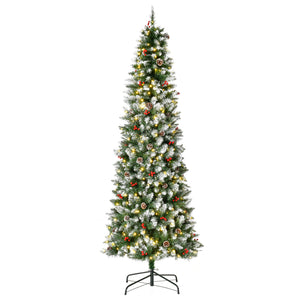 English Elm Homcom 7.5Ft Pre-Lit Snow-Dipped Christmas Tree With 350 Led Lights, Pine Cones & Red Berries Decor W2225P229435