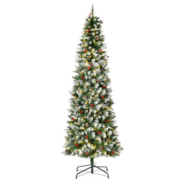 English Elm Homcom 7.5Ft Pre-Lit Snow-Dipped Christmas Tree With 350 Led Lights, Pine Cones & Red Berries Decor W2225P229435