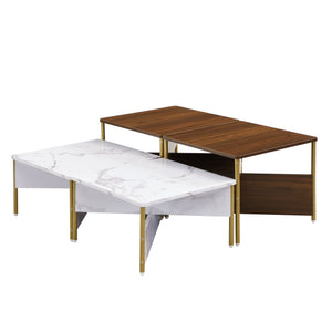 English Elm Christopher Knight Home® - Modern Nesting Coffee Tables Set of 4 – Mid Century Square MDF Tables with Metal Legs, Versatile Layouts and Durable Marble-Effect Finish White+Walnut N770P309785W