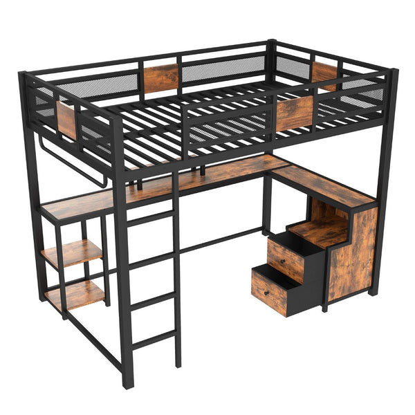 English Elm Twin House Bunk Bed with Slide Storage Stairs and Safety Rails for Kids Rooms W1580S00432