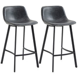 English Elm Homcom 27.25" Counter Height Bar Stools, Industrial Kitchen Stools, Upholstered Armless Bar Chairs With Back, Steel Legs, Set Of 2, Black