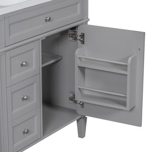 English Elm 30'' Modern Bathroom Vanity With Ceramic Sink, 2 Smooth-Glide Drawers & Tip-Out Compartment Storage N710P206904E
