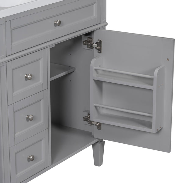 English Elm 30'' Modern Bathroom Vanity With Ceramic Sink, 2 Smooth-Glide Drawers & Tip-Out Compartment Storage N710P206904E