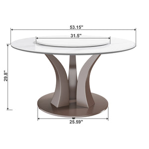 English Elm 53" Round Dining Table With Lazy Susan - Stylish Sintered Stone Top For Dining & Events, Heat Resistant W2699S00049