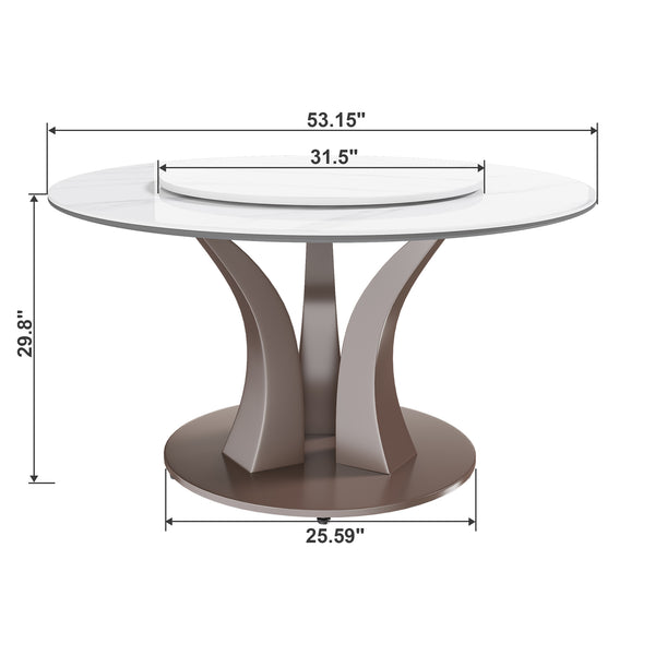 English Elm 53" Round Dining Table With Lazy Susan - Stylish Sintered Stone Top For Dining & Events, Heat Resistant W2699S00049