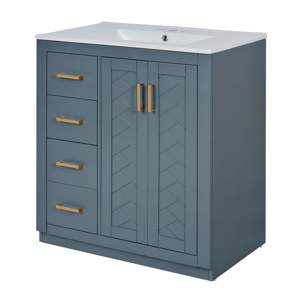 English Elm 60'' Bathroom Vanity Set With Elegant Ceramic Sink, Solid Wood Frame & Ample Storage For Modern Spaces N710SS00002C