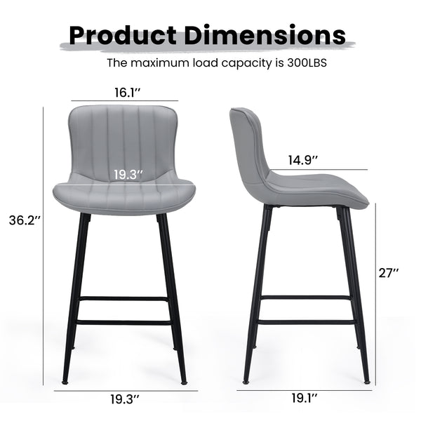 English Elm Counter Stools Set Of 2 - Chic Faux Leather Bar Chairs For Modern Kitchen & Dining, Metal Legs T3623P368360