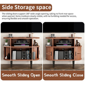 English Elm Large Mid Century Walnut Turntable Stand with Vinyl Storage and Built in Usb Charging W2641P442531