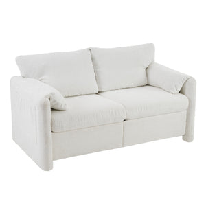 English Elm 003-Modern Loveseat Plush Chenille 2-Seater Sofa, High-Density Foam Cushions, 60" Compact Ivory White for Small Spaces W2636P232358