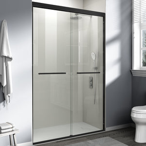 English Elm 44" Semi-frameless Double Sliding Shower Door Brushed Gold Tempered Glass Walk-in Matte Black W1920P385318