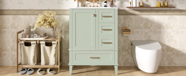 English Elm 24" Olive Bathroom Vanity Solid Wood Frame Ceramic Sink Gold Hardware Soft Close Green N729P373276F