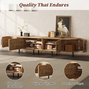 English Elm 70inch Rattan Door Media Console with Iron Legs Natural Wood Finish Living Room N710P429509P