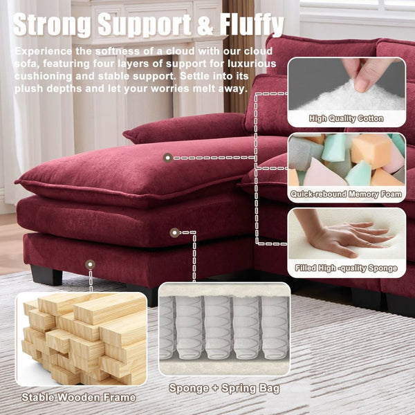 English Elm United We Win U Shaped Cloud Couch - Luxurious Chenille 4-Seat Sectional With Memory Foam & Storage W1568S00214-GIGA