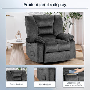English Elm Living Space Massage Recliner Chair with Lumbar Heat Vibration and Full Body Support Grey W1403P457321