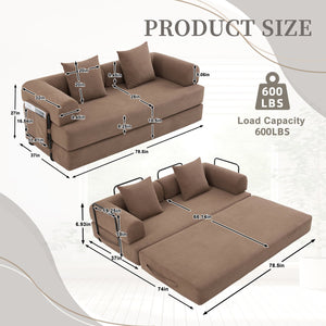 English Elm UNITED modular foldable sofa with metal frame, corduroy upholstery, side pocket & quick assembly convenience Brown W1568P375636