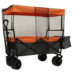 English Elm 480lbs Foldable All-terrain Wagon with Canopy Mosquito Net for Camping Outdoor Orange W2932P253227