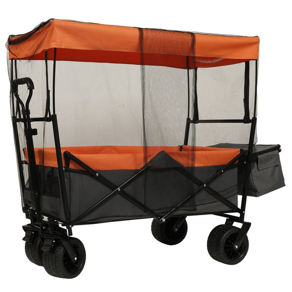 English Elm 480lbs Foldable All-terrain Wagon with Canopy Mosquito Net for Camping Outdoor Orange W2932P253227