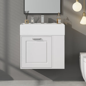 English Elm Christopher Knight Home® - 21.8" Wall-Mounted Bathroom Vanity with Ceramic Sink, Soft-Close Drawer, Adjustable Shelves & Tissue Holder White N759P292550K