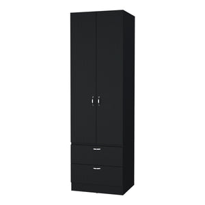 English Elm Tall Mayer Wardrobe Melamine 2 Doors 2 Drawers Black – Durable Bedroom Storage with Hanging Rod, Space-Saving Organizing Solution B128P203059
