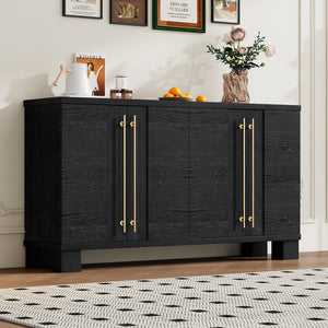 English Elm Trexm Ash Veneer Buffet with Gold Handles and Adjustable Shelves for Dining Spaces Black N715P392244B