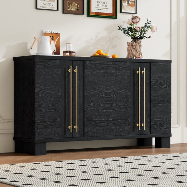 English Elm Trexm Ash Veneer Buffet with Gold Handles and Adjustable Shelves for Dining Spaces Black N715P392244B