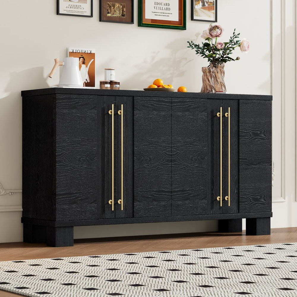 English Elm Trexm Ash Veneer Buffet with Gold Handles Matte Black Lacquer Dining Storage N715P232696B