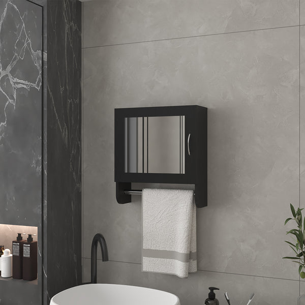 English Elm Medicine Cabinet Ulysses Black — Wall-Mounted Mirrored Bathroom Cabinet with Top & Lower Shelves, Space-Saving Durable Engineered Wood B092P238724