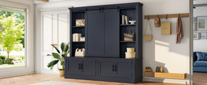 English Elm The Industrial Barn Door Entryway Cabinet with Sliding Rails and 12 Storage Compartments Blue W1580S00272