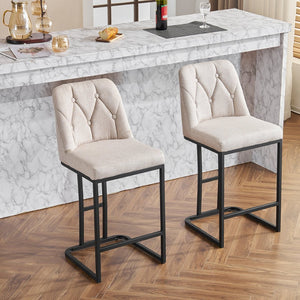 English Elm Set Of 2 Modern Upholstered Counter-Height Bar Stools With Button-Tufted Backrest - Beige Elegance W1901P225271-GIGA