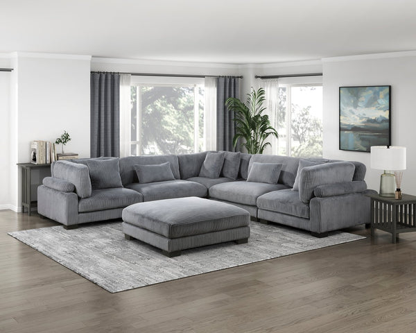 English Elm 1Pc Modern Modular Armless Chair In Plush Gray Corduroy – Versatile Seating With Matching Pillow! B011P220981