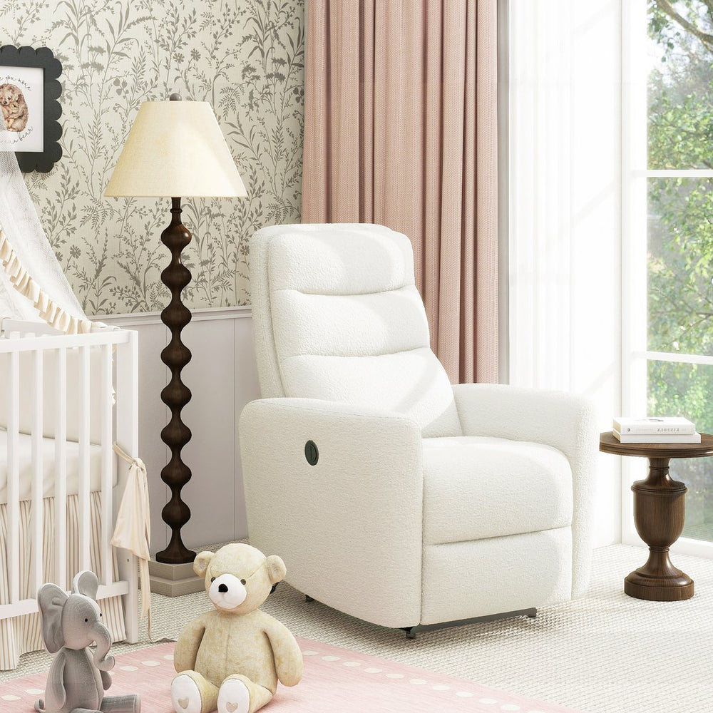 English Elm Jennifer Taylor Home - Bloomy Plush Power Recliner Chair in Chiffon White Bouclé — High-Back, Sherpa Comfort, USB-Nap Friendly B2719P238500