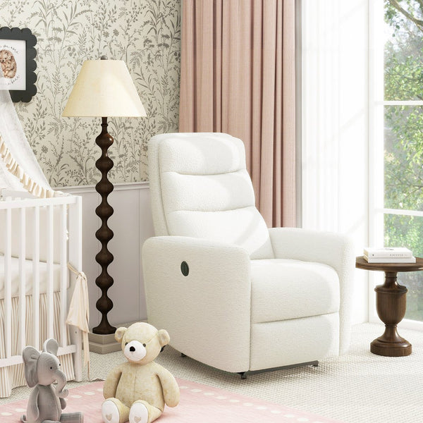 English Elm Jennifer Taylor Home - Bloomy Plush Power Recliner Chair in Chiffon White Bouclé — High-Back, Sherpa Comfort, USB-Nap Friendly B2719P238500