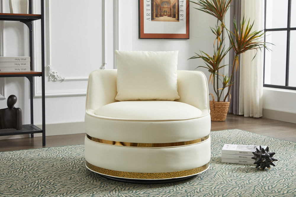 English Elm Swivel Velvet Barrel Chair with Stainless Steel Base, Padded 360° Rotating Accent Seat for Home White W2915P218183