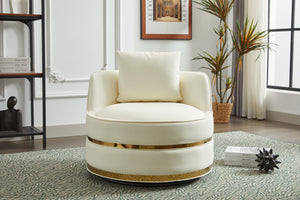 English Elm Swivel Velvet Barrel Chair with Stainless Steel Base, Padded 360° Rotating Accent Seat for Home White W2915P218183