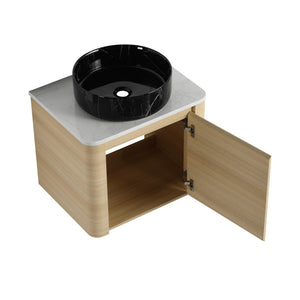 English Elm 24'' Wall-Mounted Bathroom Vanity With Artistic Ceramic Sink, Soft-Close Door & Space-Saving Design W999S00461