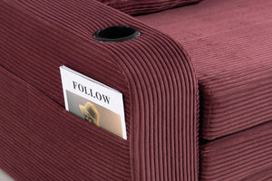 English Elm Convertible Floor Sofa Bed with Memory Foam and Ribbed Corduroy for Small Spaces Wine Red W395P438031