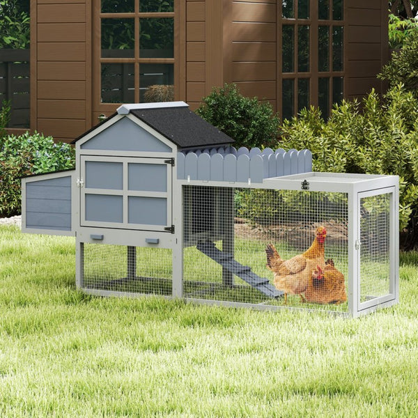 English Elm 80" Pine Backyard Chicken Coop Two Tier Hen House with Planter Nesting Box and Run W2181P356238