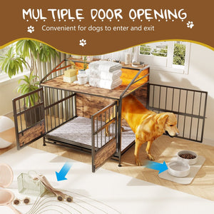 English Elm Multi-function Wooden Dog Crate with Rgb Led Storage Console for Large Breeds W840P291740