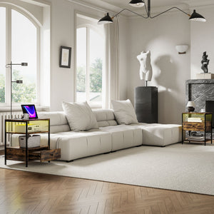 English Elm Homcom Set Of 2 Rustic End Tables With Led Lights & Charging Stations, 3-Tier Storage For Modern Homes W2225P229086