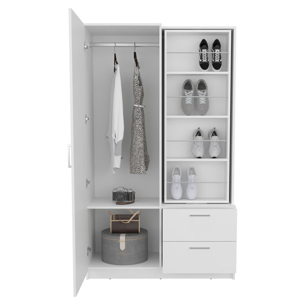 English Elm Seville 71" High Mirror Armoire with Rotating Full-Length Mirror, Drawers, Shelves & Shoe Rack B200S00435
