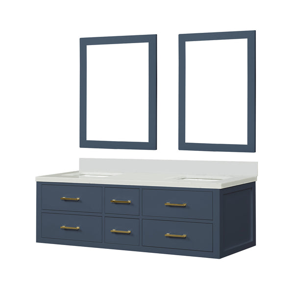 English Elm Blue Double Bath Vanity Set With Cultured Marble Top & 28" Mirrors - Stylish Storage Solution! B2731S01564