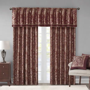JLA Home Madison Park - Jacquard Aubrey Curtain Panels with Paisley Motif, Faux Silk Piecing, Gold Piping, OEKO-TEX Certified Elegance Burgundy MP40-2713