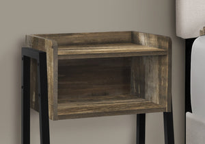 English Elm Accent Table Two Tier Industrial Nightstand with Reclaimed Wood Look and Black Metal Legs B2710P219344