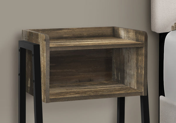 English Elm Accent Table Two Tier Industrial Nightstand with Reclaimed Wood Look and Black Metal Legs B2710P219344