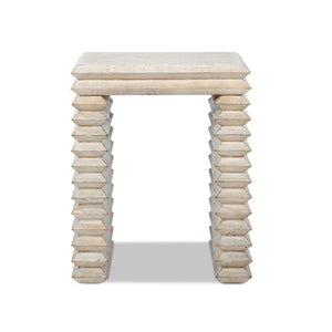 English Elm Veda Reclaimed Pine Geometric Waterfall Side Table Whitewashed Sculptural Accent B2719P485507
