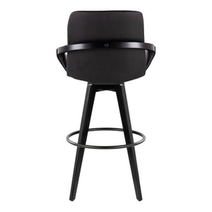 English Elm Fixed-height Swivel Barstools Upholstered Grey Fabric Black Wood Legs Kitchen Set of 2 B202S01896