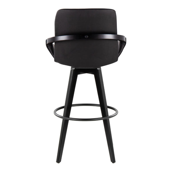 English Elm Fixed-height Swivel Barstools Upholstered Grey Fabric Black Wood Legs Kitchen Set of 2 B202S01896