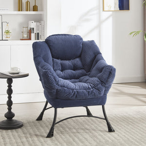 English Elm Lazy Chair Plush Ottoman Lounge Chair with Ergonomic Back, Side Pocket, Steel Frame Comfort Navy Blue W640P271552