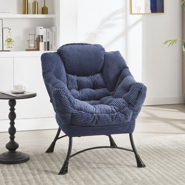 English Elm Lazy Chair Plush Ottoman Lounge Chair with Ergonomic Back, Side Pocket, Steel Frame Comfort Navy Blue W640P271552